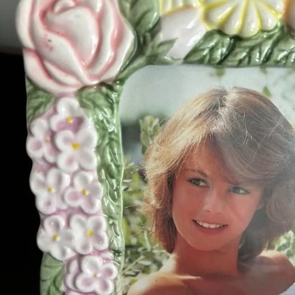 Vintage Floral Ceramic Photo Frame 5x7 Cottagecore